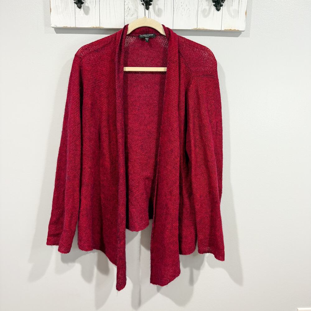 Eileen Fisher Red Mohair Cashmere Web Knit Cardigan Sweater 1X